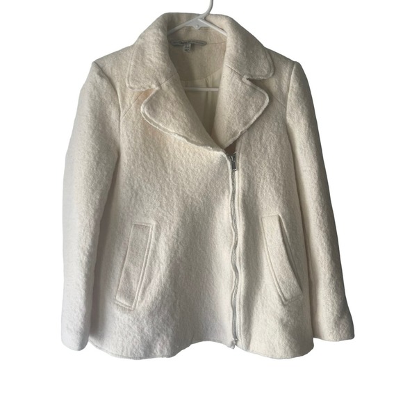 Zara Trafaluc‎ Size Small Cream Tweed Wool Blend Diagonal Zip Jacket - Picture 1 of 9